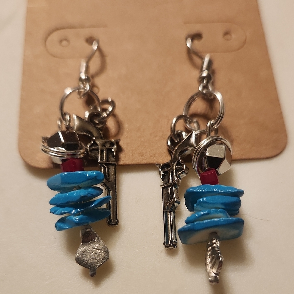 Western Fashion Dangle Silver-tone and Faux Turquoise Earrings